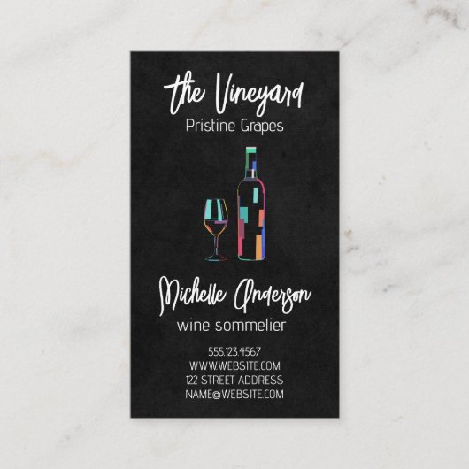 Artsy Wine Fles en Glass Visitekaartje (Voorkant)