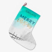 Artsy Winter Gold Blauwgroen Wit Landschap Kerstmi Grote Kerstsok (Voorkant (Hangend))