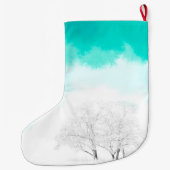 Artsy Winter Gold Blauwgroen Wit Landschap Kerstmi Grote Kerstsok (Achterkant)