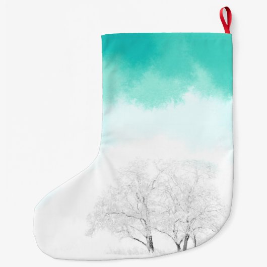 Artsy Winter Gold Blauwgroen Wit Landschap Kerstmi Grote Kerstsok (Achterkant)