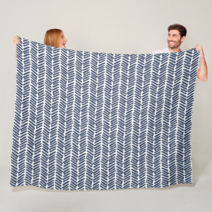 Artsy wit donkergrijs leisteen blauw Abstract Chev Fleece Deken