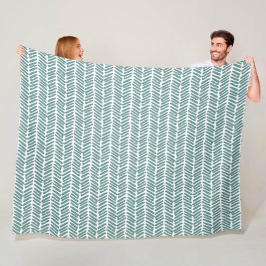 Artsy Witte Jeneverbes Groene Abstracte Chevron Fleece Deken (In situ)