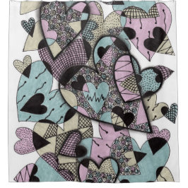 Artsy Zentangle Hartjes Douchem Curtain - Romantis Douchegordijn