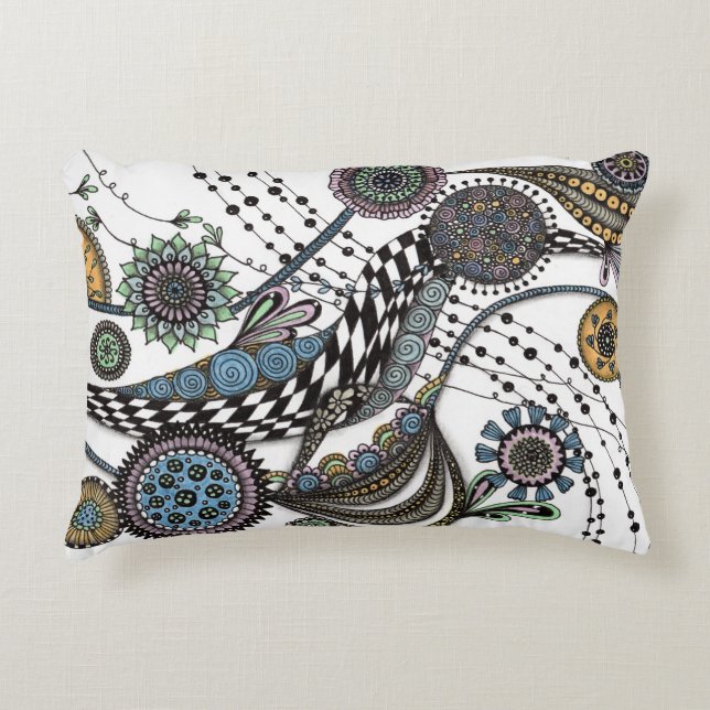 Artsy Zentangle Optische Illusie Lage Rug Kussen - (Voorkant)