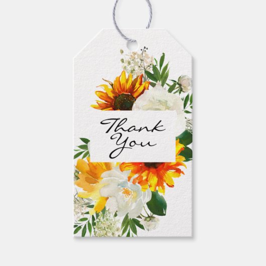 Artsy Zonnebloem Bloemen Dank u - Wit Cadeaulabel (Voorkant)