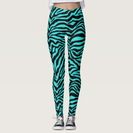 Artsy Zwart Turquoise Funky Zebra Print Patroon Leggings
