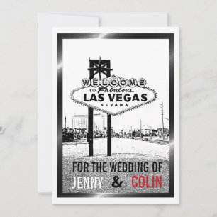 Artsy Zwart Wit Rode Las Vegas Trouw Uitnodiging