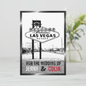 Artsy zwart wit rood Las Vegas bruiloft uitnodigin Kaart (Staand voorkant)