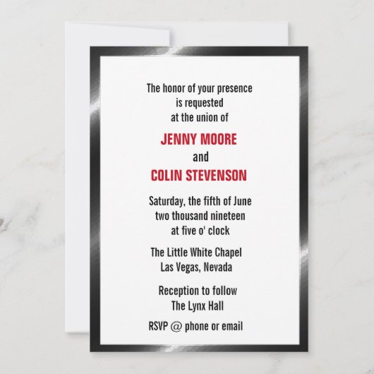 Artsy zwart wit rood Las Vegas bruiloft uitnodigin Kaart (Achterkant)