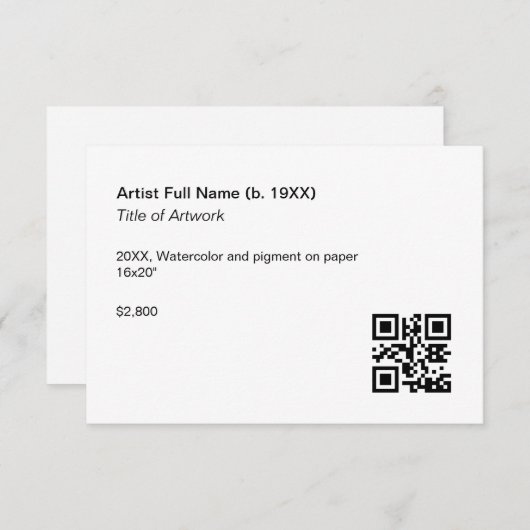 ArtWork Exhibition Label Sjabloon met QR-code (Voorkant / Achterkant)