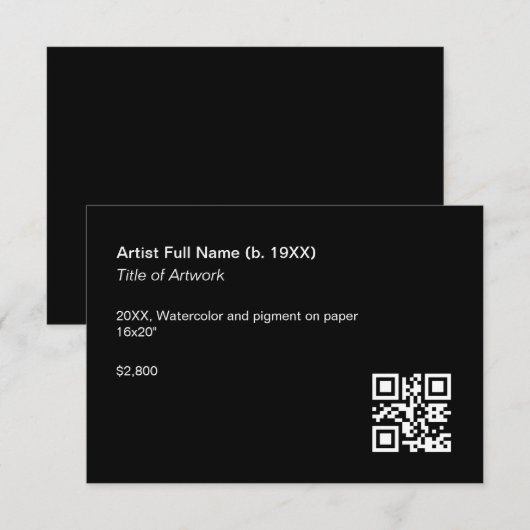 ArtWork Exhibition Label Sjabloon met QR-code (Voorkant / Achterkant)
