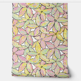 Artwork Flowers Modern Pink Green Yellow. Behang