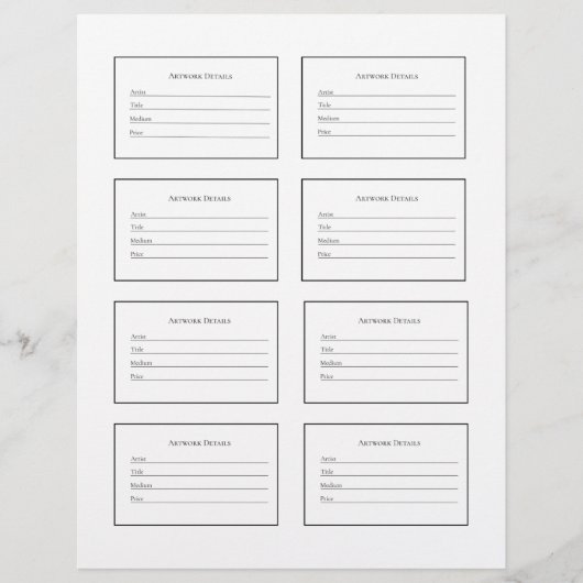 Artwork Labels for Art Shows and Exhibitions Briefhoofd (Voorkant)