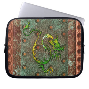 Arty 3D-look Aziatische draak op metalen laptophoe Laptop Sleeve