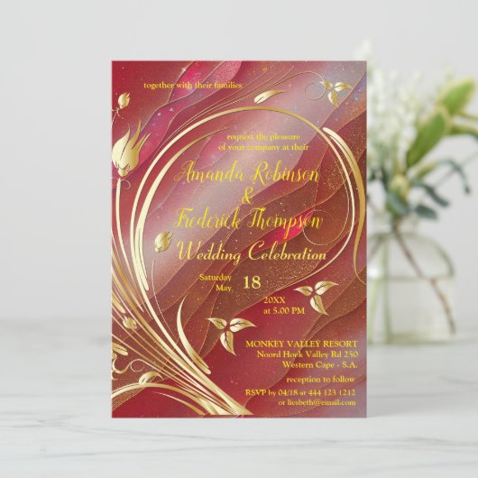 Arty abstract Gold flower Magenta 2023 kleur Kaart (Staand voorkant)