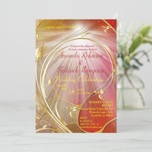 Arty abstract Gold flower Magenta 2023 kleur Uitvo Kaart (Staand voorkant)