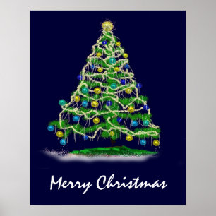 Arty Abstracte kerstboom in Midnight Blue Poster