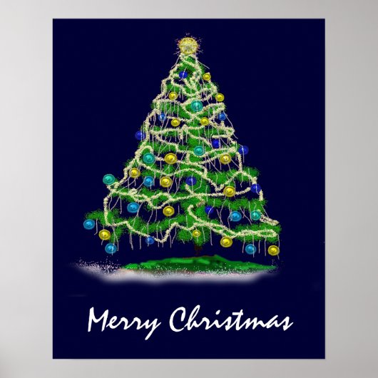 Arty Abstracte kerstboom in Midnight Blue Poster (Voorkant)