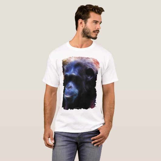 Arty Blue Chimpansee Portret T-shirt (Voorkant volledig)