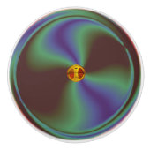 Arty Blue Green Wavy Swirl met Gold Ceramic Knobs Keramische Knop (Voorkant)