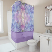 Arty Blue Paars Lavender Pink Floral Monogram Douchegordijn (In situ)