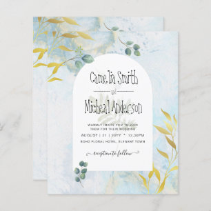 Arty Botanical Greenery Gold Wedding Invitation