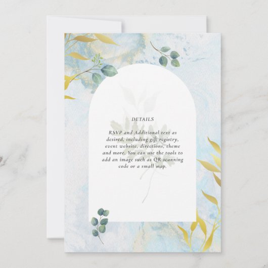 Arty Botanical Greenery Gold Wedding Invitation (Achterkant)