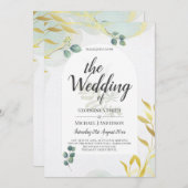 Arty Botanical Greenery Gold Wedding Invitation (Voorkant / Achterkant)