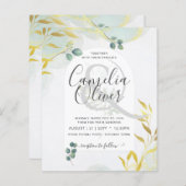 Arty Botanical Greenery Gold Wedding Invitation (Voorkant / Achterkant)