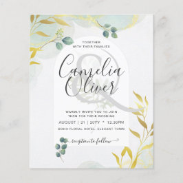 Arty Botanical Greenery Gold Wedding Invitation