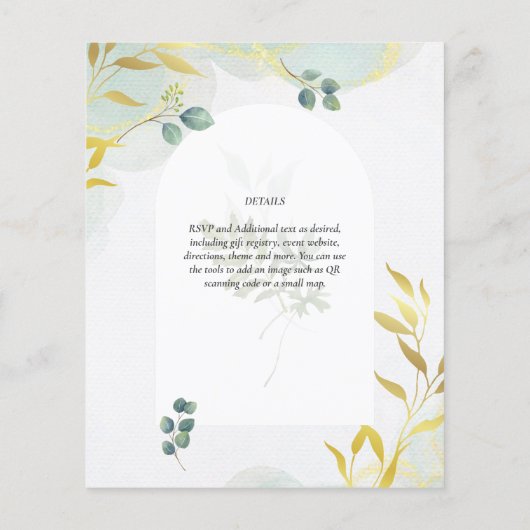 Arty Botanical Greenery Gold Wedding Invitation Flyer (Achterkant)