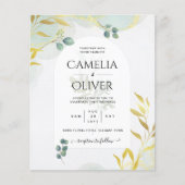 Arty Botanical Greenery Gold Wedding Invitation Flyer (Voorkant)