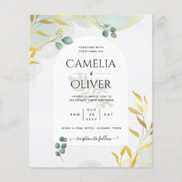 Arty Botanical Greenery Gold Wedding Invitation Flyer