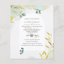 Arty Botanical Greenery Gold Wedding Invitation Flyer