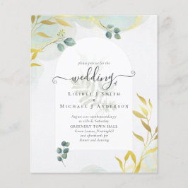 Arty Botanical Greenery Gold Wedding Invitation Flyer