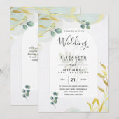 Arty Botanical Greenery Gold Wedding Invitation Kaart (Voorkant / Achterkant)