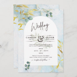 Arty Botanical Greenery Gold Wedding Invitation Kaart