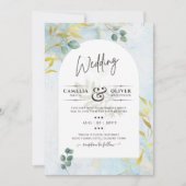 Arty Botanische Groene Goud Huwelijksuitnodiging Kaart (Voorkant)