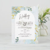 Arty Botanische Groene Goud Huwelijksuitnodiging Kaart (Staand voorkant)