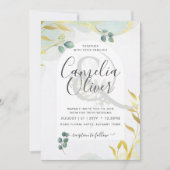 Arty Botanische Groenelementen Gouden Trouw Uitnod (Voorkant)