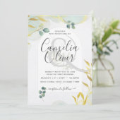 Arty Botanische Groenelementen Gouden Trouw Uitnod (Staand voorkant)