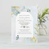 Arty Botanische Groenelementen Gouden Trouw Uitnod Kaart (Staand voorkant)