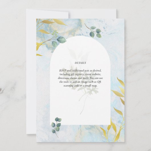 Arty Botanische Groenelementen Gouden Trouw Uitnod Kaart (Achterkant)