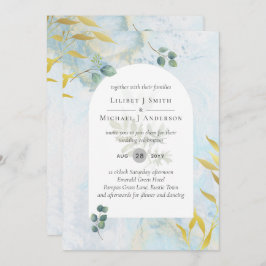 Arty Botanische Groenelementen Gouden Trouw Uitnod Kaart