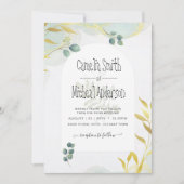 Arty Botanische Groenelementen Gouden Trouw Uitnod Kaart (Voorkant)