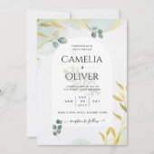 Arty Botanische Groenelementen Gouden Trouw Uitnod Kaart (Voorkant)