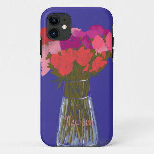 Arty Gelukkige Kleurrijke Bloemen in Vaas +Custom Case-Mate iPhone Case