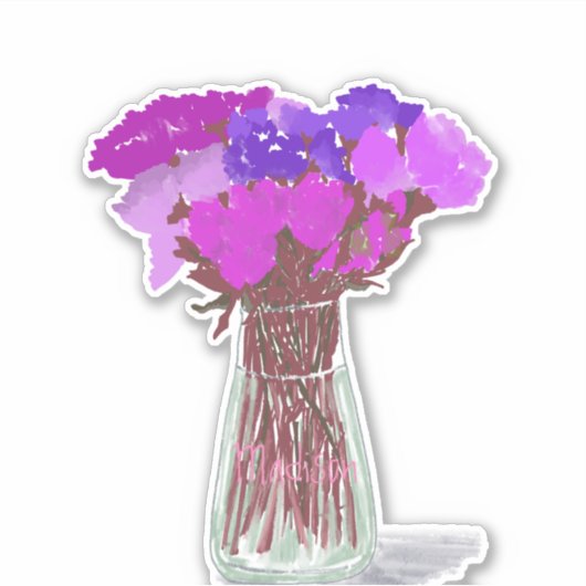 Arty Gelukkige Kleurrijke Bloemen in Vaas +Custom  Sticker (Voorkant)