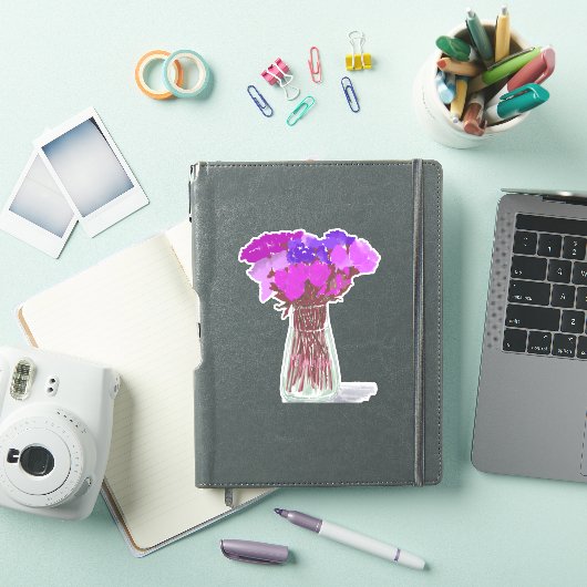 Arty Gelukkige Kleurrijke Bloemen in Vaas +Custom  Sticker (iPad Cover)