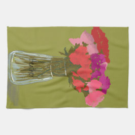 Arty Gelukkige Kleurrijke Bloemen in Vaas +Custom  Theedoek